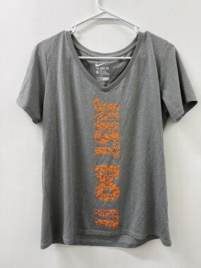 Nike Gray V-Neck Tee with Orange Vertical Logo